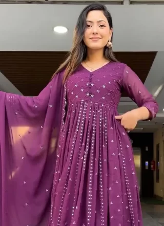 Riveting Purple Faux Georgette Salwar Suit