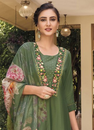 Ruritanian Green Muslin Salwar Suit with Floral Patch Work