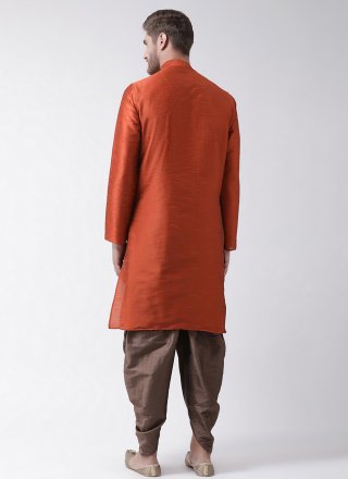 Rust Dupion Silk Angrakha Mens Wear with Embroidered Work for Men