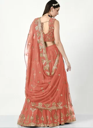 Rust Faux Georgette Lehenga Choli with Embroidered and Sequins Work for Ceremonial