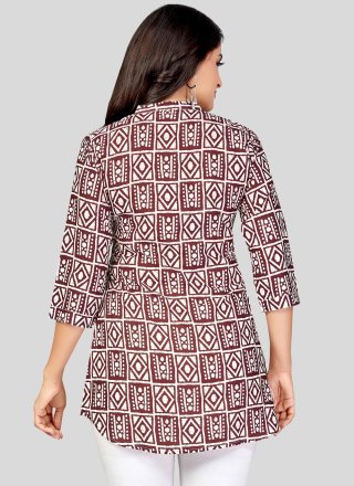 Rust Pure Crepe Party Wear Kurti with Print Work for Casual