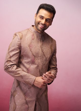 Rust Silk Sherwani Mens Wear