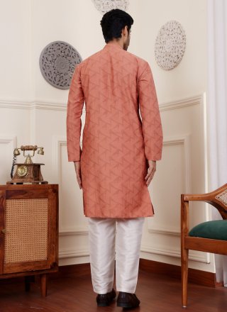 Rust Viscose Jacquard and Woven Work Kurta Pyjama