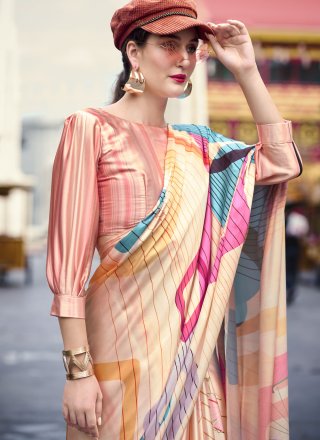 Satin Contemporary Saree In Cream