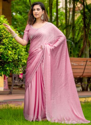 Satin Contemporary Saree with Cord and Stone Work