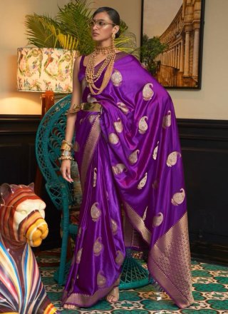 Satin Contemporary Saree with Weaving Work