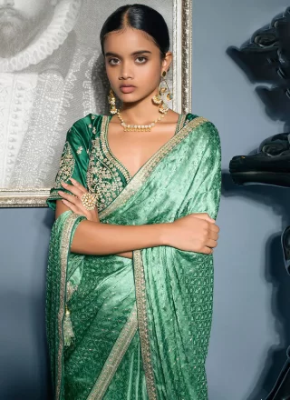 Satin Designer Saree In Green