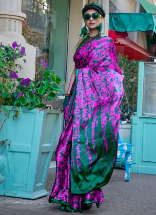 Satin Designer Sari In Magenta