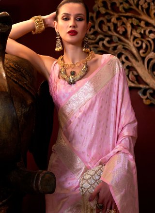 Satin Silk Classic Saree In Pink
