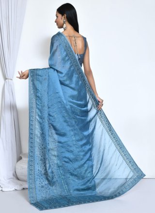 Satin Silk Contemporary Saree In Blue
