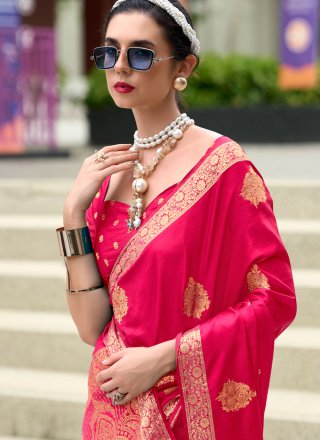 Satin Trendy Saree In Rani and Red