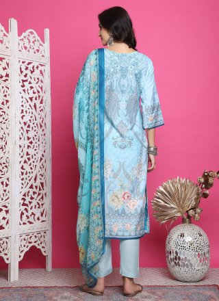Satin Trendy Suit In Turquoise