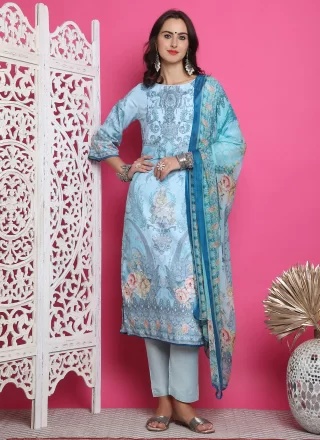 Satin Trendy Suit In Turquoise