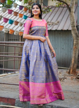 Kanjivaram Silk Gowns Suits and Kanjivaram Silk Gown Style Salwar Kameez Online Shopping