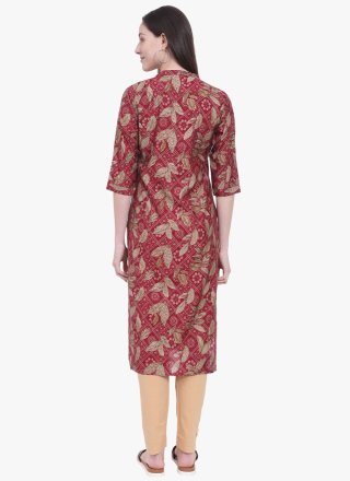 Savory Maroon Viscose Casual Kurti with Print Work