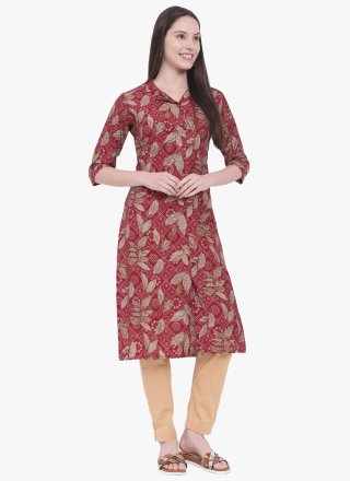 Savory Maroon Viscose Casual Kurti with Print Work