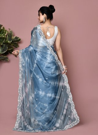 Scintillating Aqua Blue Tissue Classic Sari with Hand Work
