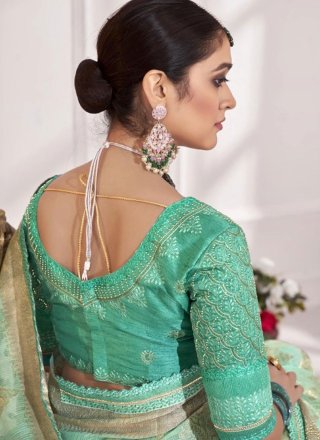 Sea Green Art Silk Embroidered and Weaving Work Trendy Saree