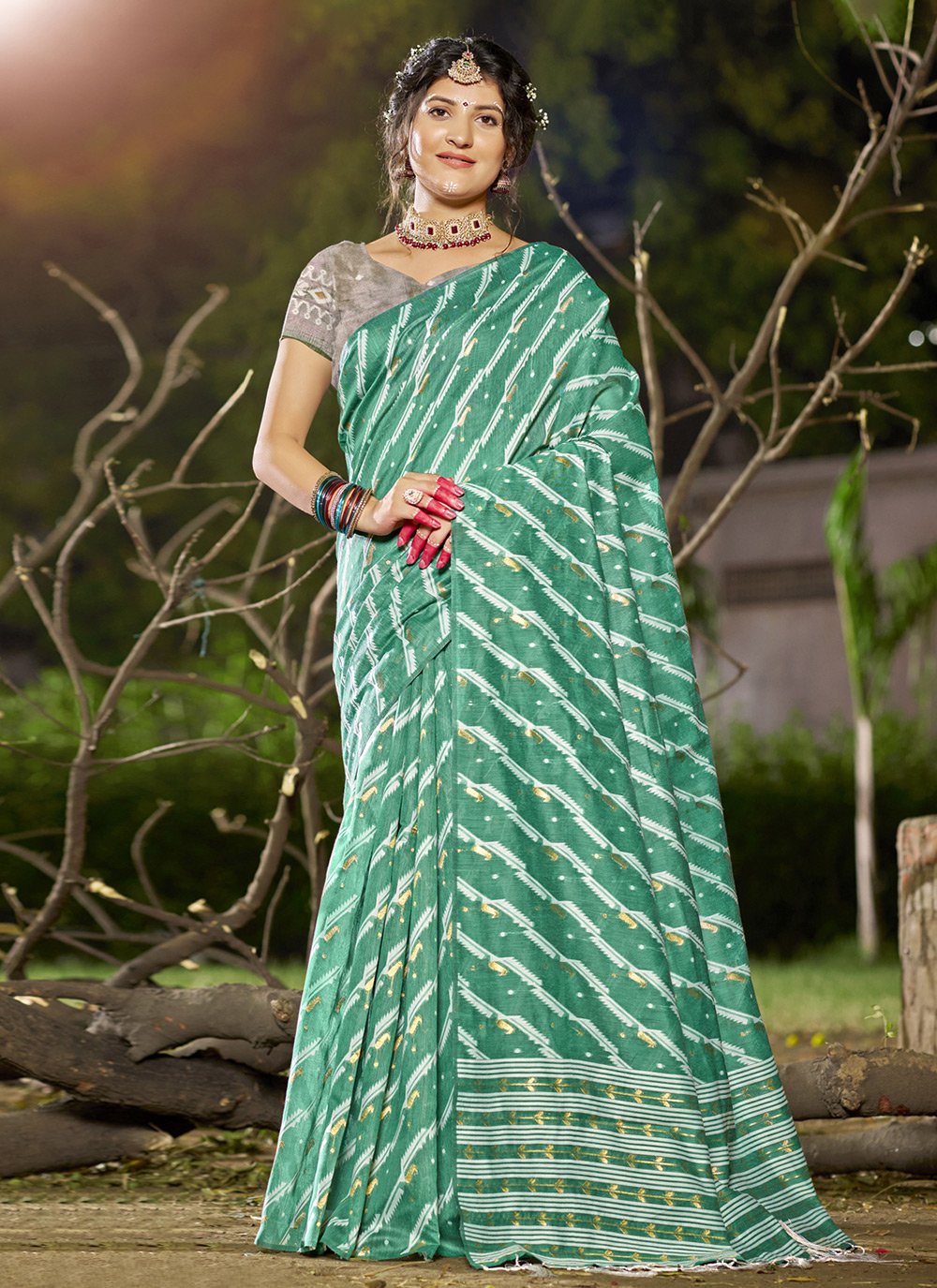 2024 Sea Green Span Cotton Beautiful Saree With Jacquard Woven Work || sarees for women || sarees with blouse || india saree || traditional saree