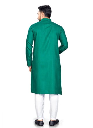 Sea Green Cotton Kurta Pyjama In Plain