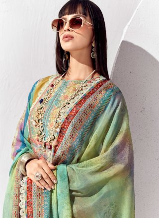 Sea Green Cotton Lawn Digital Print and Embroidered Work Salwar Suit