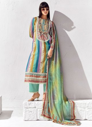 Sea Green Cotton Lawn Digital Print and Embroidered Work Salwar Suit