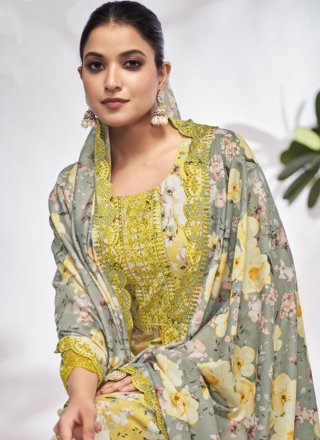 Sea Green Cotton Salwar Suit with Digital Print Work for Ceremonial