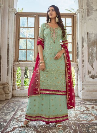 Sea Green Faux Georgette Salwar Suit