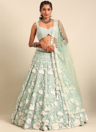 Embroidered Sea Green Color Bridal Lehenga In Viscose Fabric With Designer  Choli