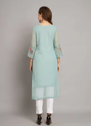 Sea Green Georgette Designer with Embroidered Work