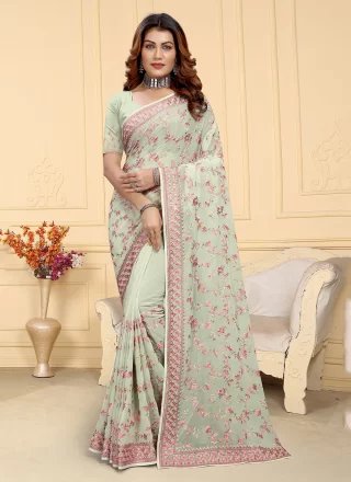 Buy Green Georgette Saree N Pink Chanderi Blouse Festive Wear Online at  Best Price | Cbazaar