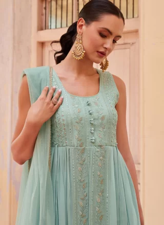 Sea Green Georgette Embroidered Work Salwar Suit