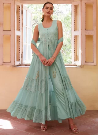 Sea Green Georgette Embroidered Work Salwar Suit
