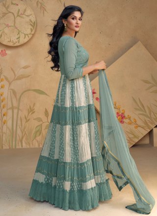 Sea Green Georgette Gown with Embroidered Work for Ceremonial