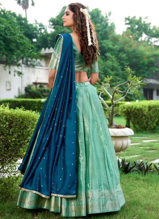 Sea Green Kanchipuram Silk Weaving and Zari Work Lehenga Choli