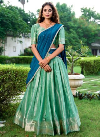 Sea Green Kanchipuram Silk Weaving and Zari Work Lehenga Choli