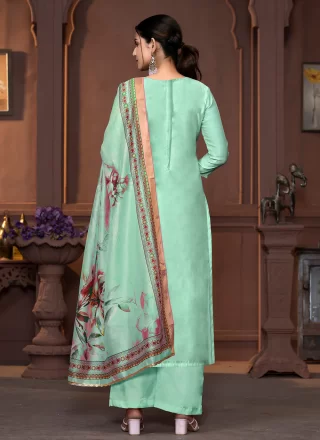 Sea Green Modal Hand and Woven Work Pant Style Suit