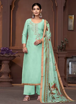 Sea Green Modal Hand and Woven Work Pant Style Suit