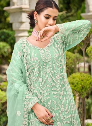 Sea Green Net Cord, Embroidered and Stone Work Salwar Suit for Ceremonial