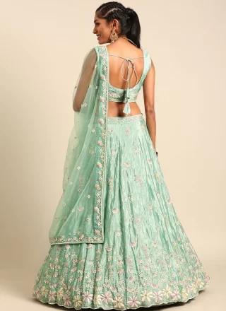 Sea Green Net Embroidered, Sequins and Thread Work A - Line Lehenga Choli for Women