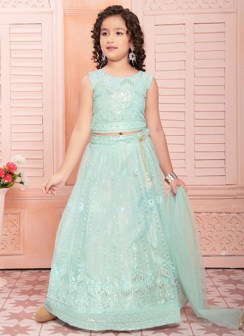 Sea Green Net Lehenga Choli