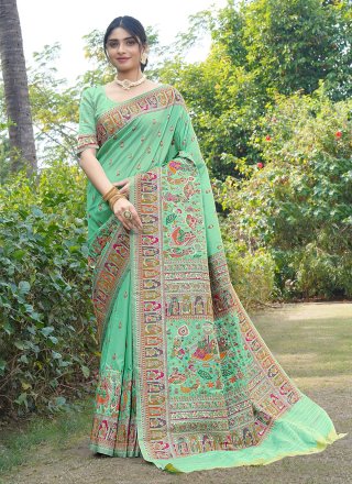 Sea Green Pure Silk Classic Saree with Weaving Work