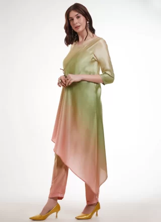 Sea Green Satin Party Wear Kurti with Print Work for Women