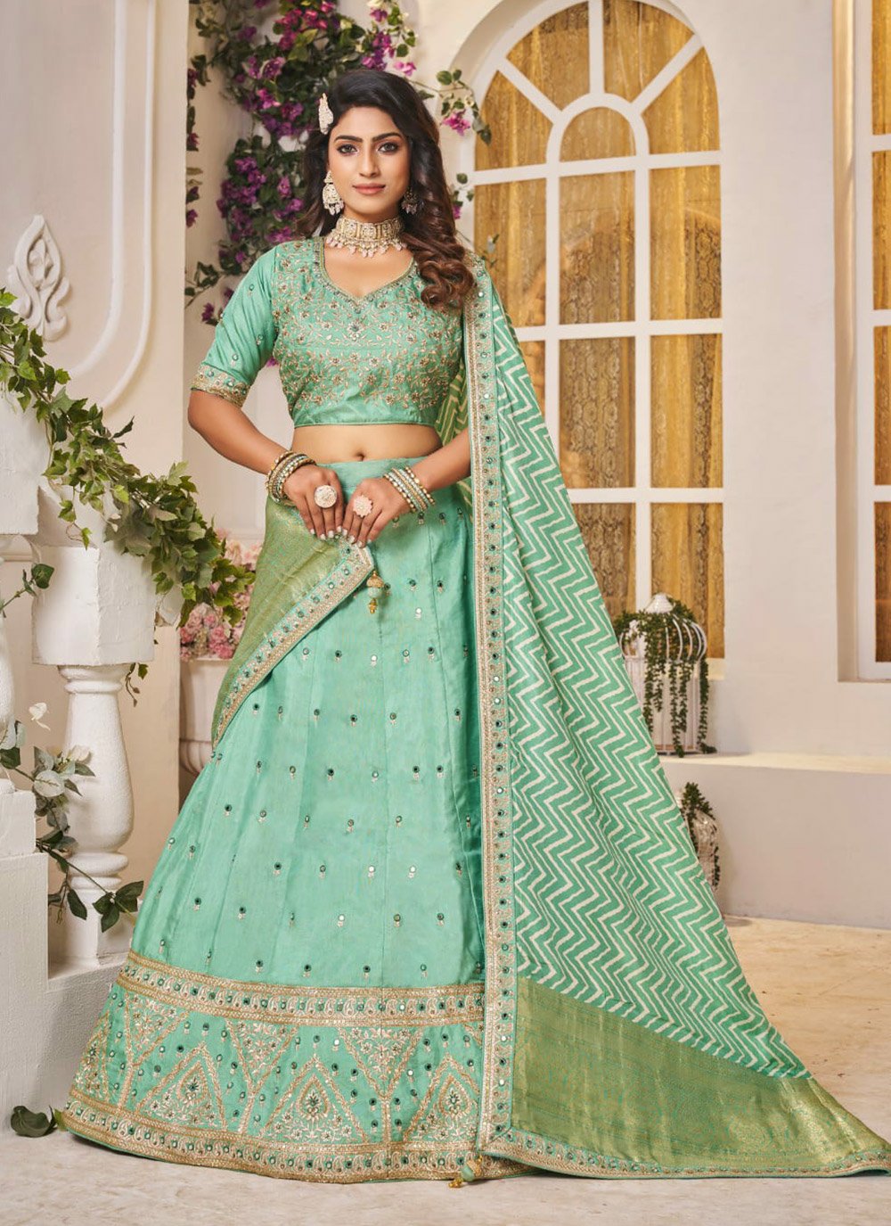 Mustard and Sea Green Color Combination Wedding Lehenga Choli :: MY SHOPPY  LADIES WEAR