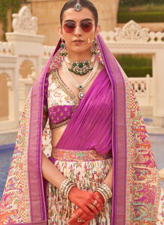 Sensible Cream and Multi Colour Silk Readymade Lehenga Choli with Foil Print Work