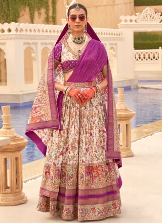 Sensible Cream and Multi Colour Silk Readymade Lehenga Choli with Foil Print Work