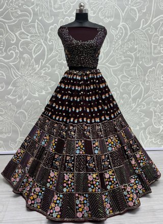 Sequins and Thread Work Georgette Lehenga Choli In Brown for Ceremonial