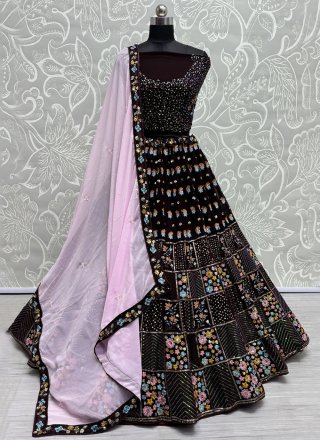 Sequins and Thread Work Georgette Lehenga Choli In Brown for Ceremonial