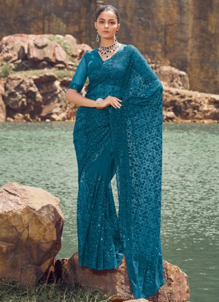 Sequins and Thread Work Net Contemporary Saree In Morpeach