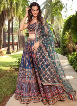 Sequins, Thread and Zari Work Chinon Lehenga Choli In Blue